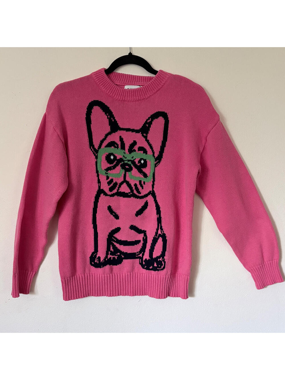 Oxknit French Bulldog Graphic Sweater, Pink, L